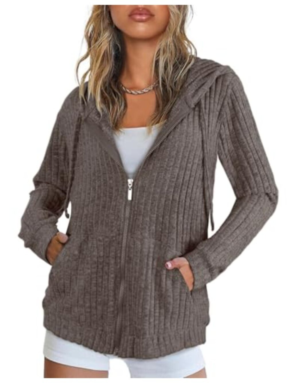 Womens Zip Up Hoodie Long Sleeve Lightweight Tunic Sweatshirt Open Front